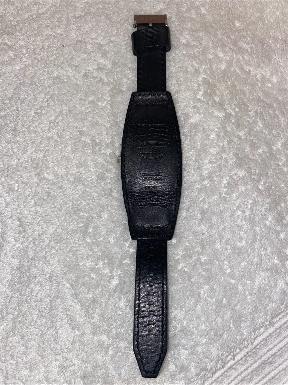 Fossil Black Leather Chronograph with Silver Dial